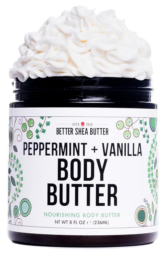Peppermint Vanilla Body Butter - Natural Lotion for Women with Shea Butter & Jojoba Oil - Non-Greasy Whipped Body Lotion for Dry Skin - Vanilla Scented Peppermint Body Lotion