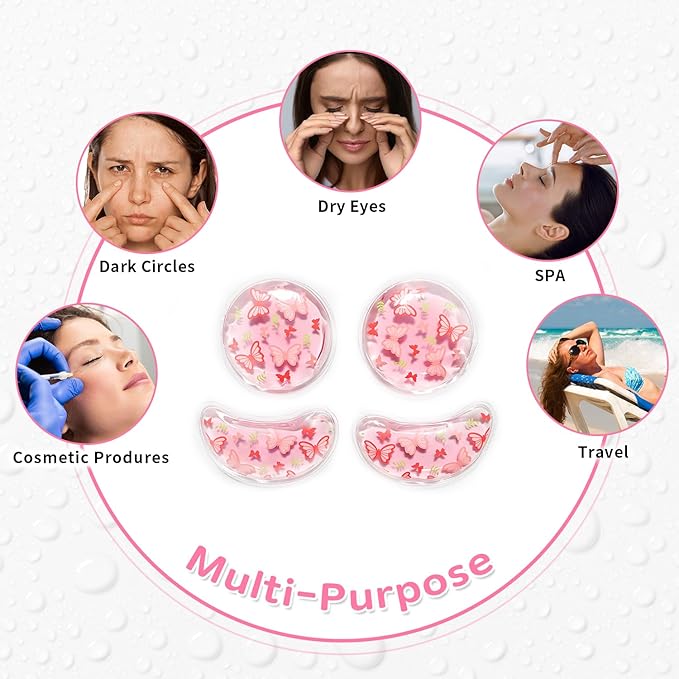 Gel Ice Pack Reusable Cooling Eye Pads and Under Patches,Eye Hot Cold Treatment for Redness,Pain Relief Relax (Butterflies)
