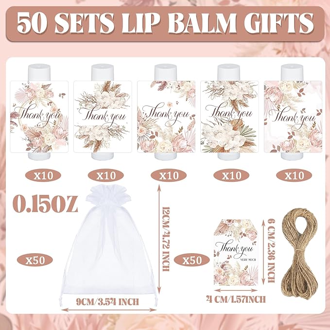 50 Set Employee Appreciation Gifts Bulk Baby Shower Favors Lip Balms Bulk Thank You Gifts Wedding Bridal Shower Bachelorette Gifts Prizes for Guests Women Teacher Coworker Nurse(BOHO)
