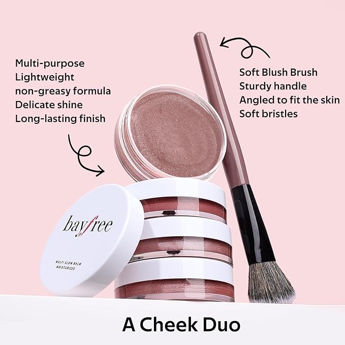 Multi Cream Blush & Blush Brush Set, Korean Makeup Blush for Cheeks, Multi-Use Face Balm, Lightweight & Hydrating, Blendable Color, Non-Greasy, Soft Bristles for Radiant Finish (Nude Gardenia)
