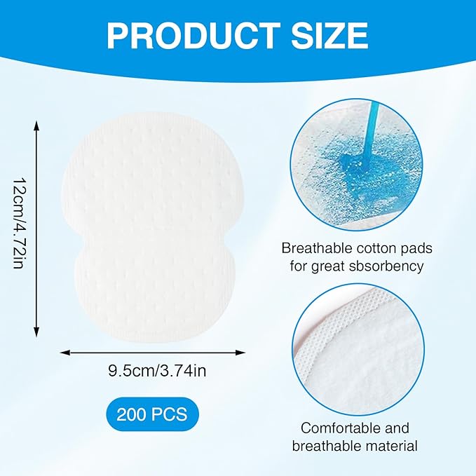 200PCS Underarm Sweat Pads for Women Men, Disposable Ultra-Absorbent Invisible Arm Pit Sweat Guards