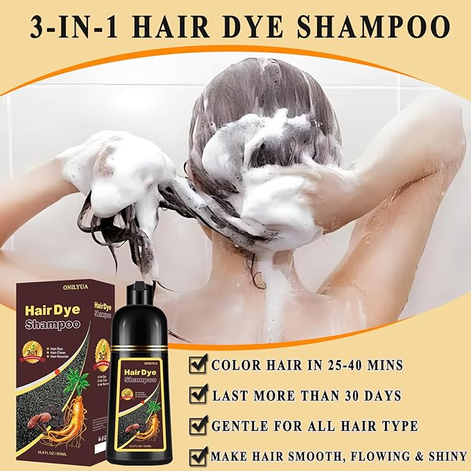 Blonde Brown Hair Dye Shampoo 3 in 1, Long-lasting & Natual Hair Color Shampoo, Herbal Ingredients Natural Shampoo Hair Dye Effect in Minutes, Gifts for Men Women 500ml