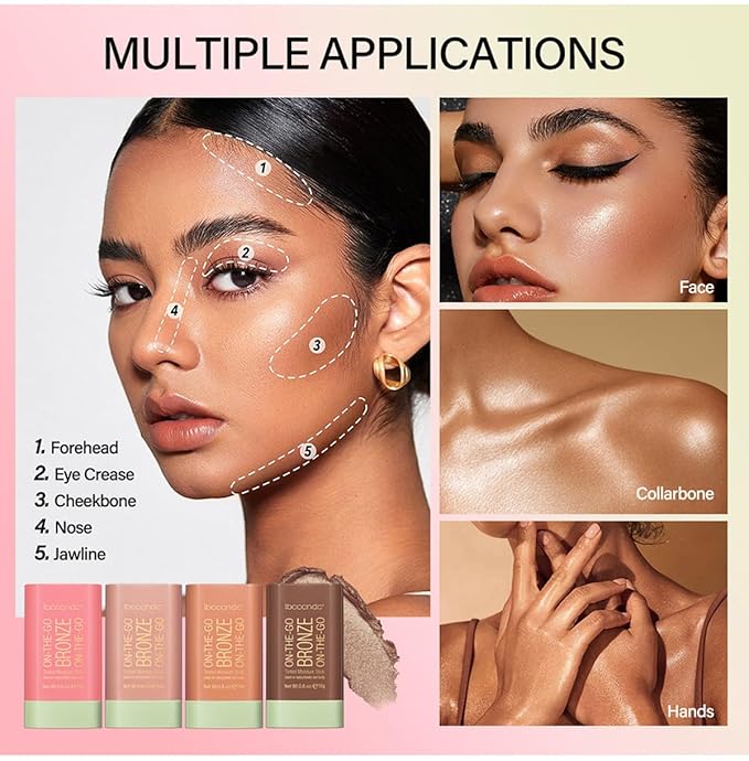 Cream Contour Stick,Bronzer Contouring Stick Facial Cream Highlight Contour Shaping Face Bronzer Makeup Blendable,Long Lasting,01-Warm Glow