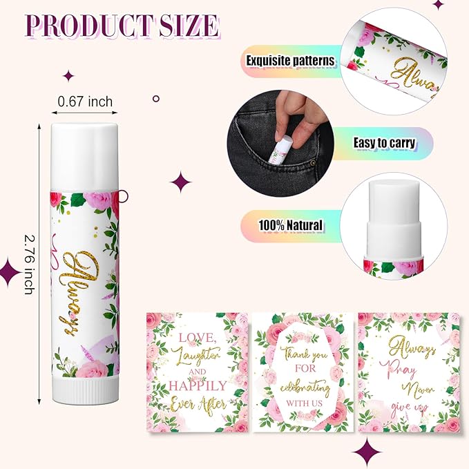 30 Pcs Wedding Lip Balms Bulk Wedding Bridal Shower Favors for Guests Wedding Souvenirs Moisturizing Floral Lip Balm Thank You Gifts for Bachelorette Party Bridesmaid Baby Shower, Pink Flower