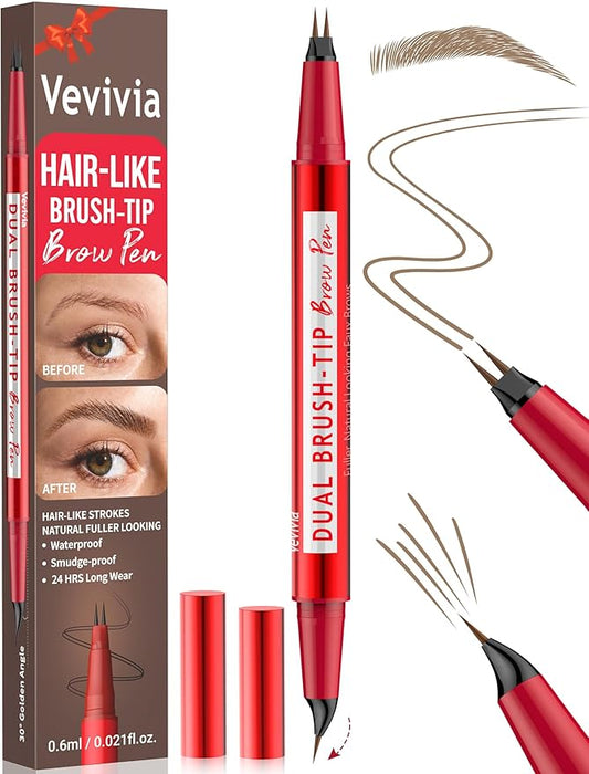Vevivia Eyebrow Pencils for Women - Eyebrow Pen with Dual-Brush-Tip & Curved Tip for Natural Fuller-Looking Brows, Precise Hair-Like Strokes for All Brow Types, Last All-Day Brow Makeup, Blonde