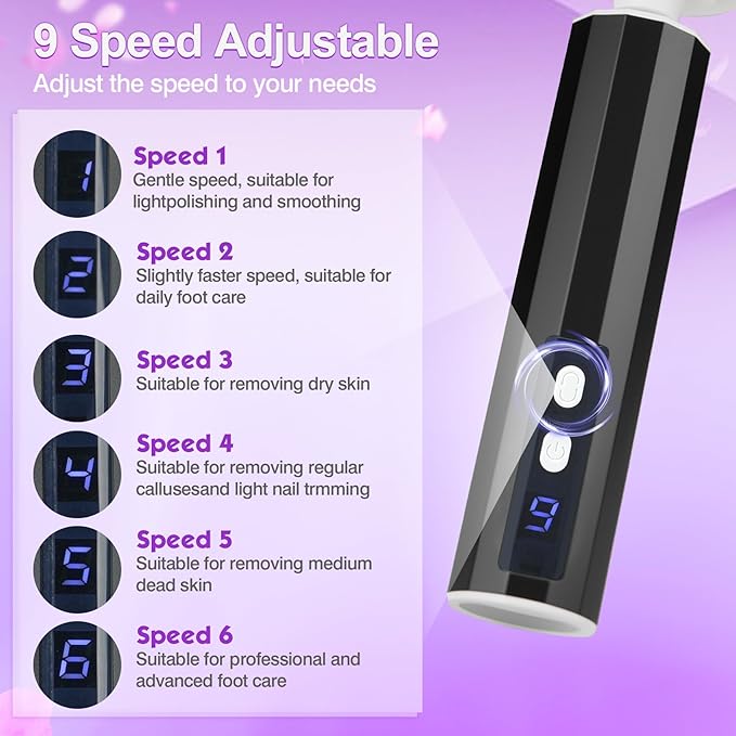 Electric Foot Callus Remover, Electric Foot File Speed Adjustment & Direction of Rotation Controller, Pedicure Tools for Feet with 20Pcs Replacement Sandpaper and 10Pcs Barrel Sandpaper