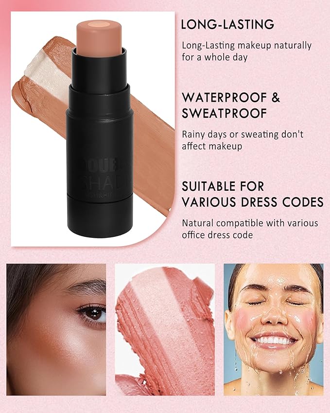 Cream Blush Stick Makeup for Cheeks, Multi Blush & Highlighter Contour Stick, Long Lasting Waterproof Creme Blush Bronzer Stick, Lightweight Matte and Dewy Finish, Face Shaping Makeup for Women-02
