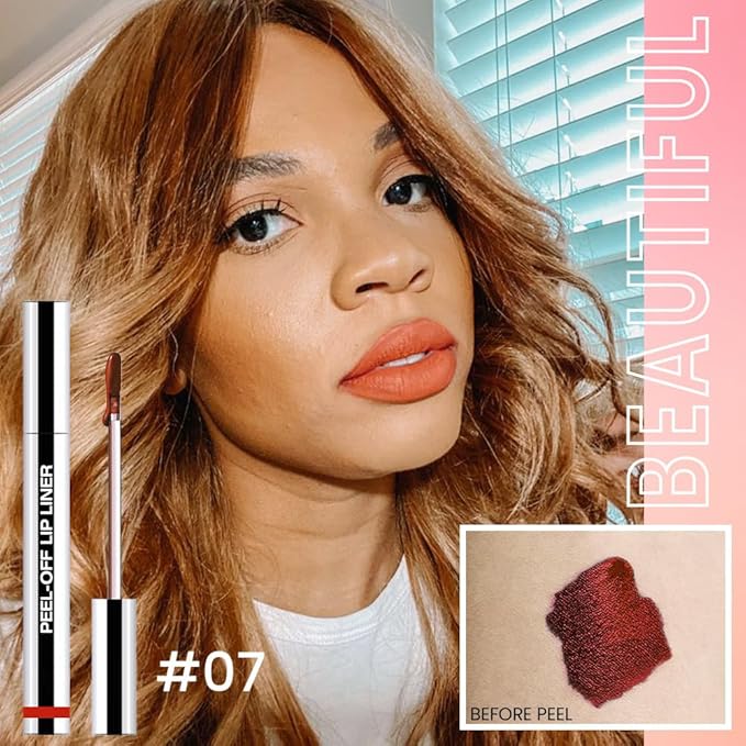 Matte Lip Stain Peel Off Lip Liner, Orange Red Peel Off Lip Stain Tattoo,Long Lasting & Waterproof Peel Off Lip Gloss Lip Liner,Transfer-Proof All Skin Types.0.12 fl oz #07