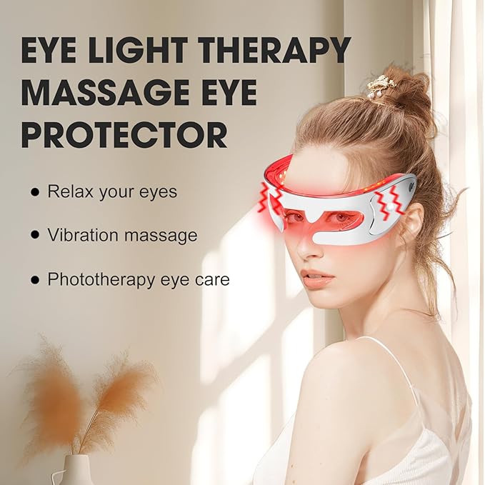 LED Red Light Therapy Eye Device, 3 Modes Red Light Eye Mask with Multi-Frequency Vibration for Anti-Aging, Skin Rejuvenation, Dark Circles, Eye Bags and Wrinkles