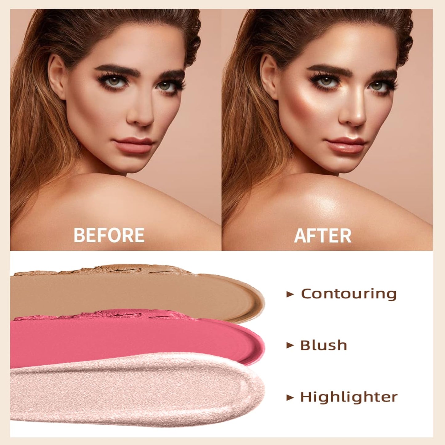 3 Pcs Cream Contour Stick Makeup Kit, Shades with Highlighter Stick, Blush Stick and Bronzer Contour Stick for Sculpt the Cheeks, Waterproof, Matte & Dewy Finish (Fair,#01+#08+#13)