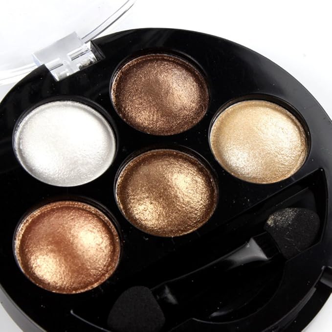 Mallofusa 5 Colors Eye Shadow Palette Powder Metallic Shimmer Eyeshadow Palette (Golden Frenzy) 4.7oz