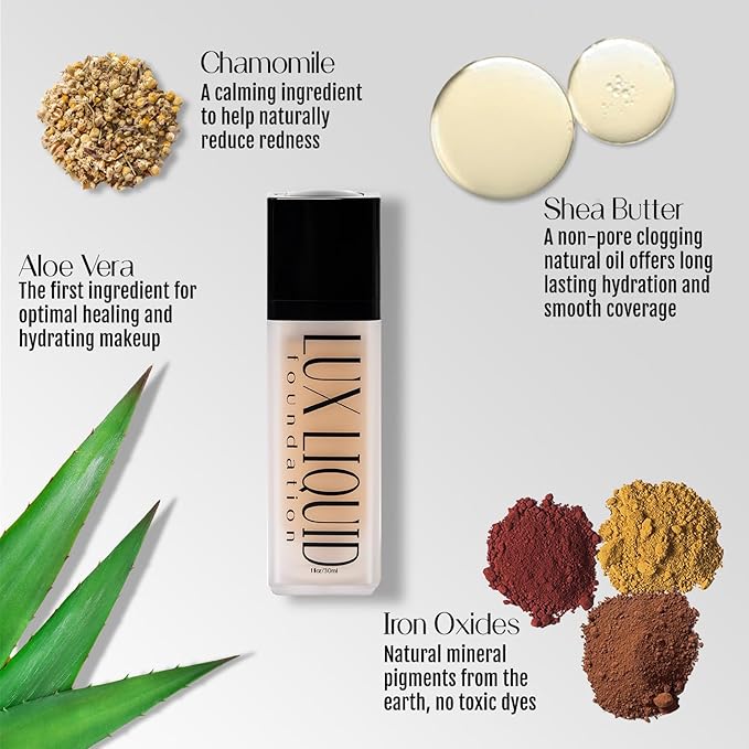 Organic Aloe-Based LUX Liquid Foundation, Natural Vegan Gluten-Free Made in USA, Kona