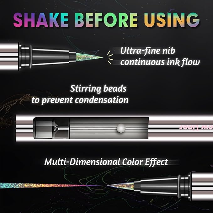 CHARMACY Chameleon Liquid Eyeliner, Liquid Glitter Eyeliner, Highly Pigmented, Metallic MultiColor Shifting waterproof Eyeliner, Ultra-Fine Tip, Longwearing, Smudge-proof (A04 Ocean Glint)