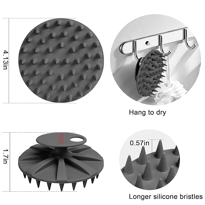 INNERNEED Scalp Massager Shampoo Brush, Wet & Dry Manual Scalp Care Head Scrubber Hair Washing, Soft Silicone Bristles, for Hair Growth, Dandruff Removal (Black+Gray)