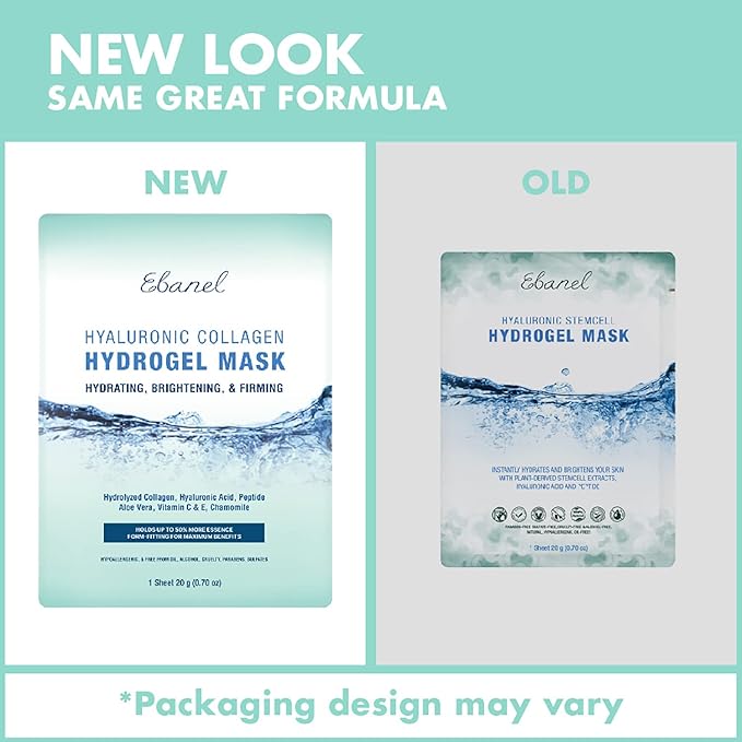 Ebanel 10 Pack Hydrogel Collagen Face Mask with Hyaluronic Acid, Vitamin C, Peptide, Aloe, Instant Brightening Hydrating Face Masks Skincare Korean Sheet Mask, Skin Firming, Lifting Anti Aging Masks