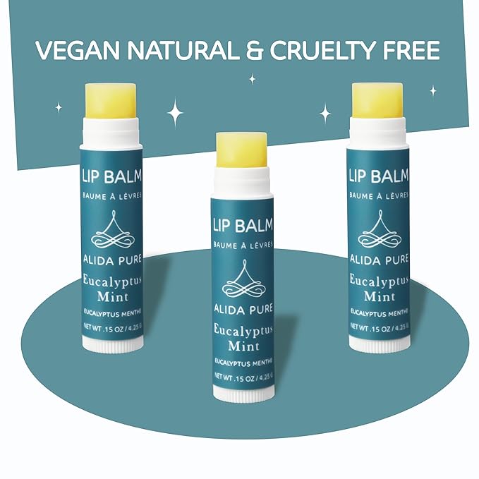 Eucalyptus Mint Lip Balm Collection, Vegan Lip Balm Set, Beeswax Free, with Avocado Oil, Organic Jojoba Oil, and Vitamin E, Natural Moisturizer for Dry, Chapped Lips, 3 Tube Set