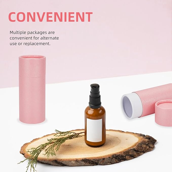 NICENEEDED 10 Pcs 30ml Empty Kraft Paper Jar Tube, Pink Round Paper Cardboard Containers With Lid, Essential Oil Bottle Packaging Case Gift Paper Tube for Pencils Tea Caddy Coffee Cosmetic Crafts