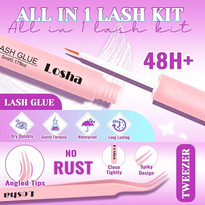 Losha Lashes Fluffy False Eyelashes 10 Pairs Spiky Cat Eye Lashes Kit with Lash Glue and Lash Tweezers 3D Volume Fake Eyelashes Soft Faux Mink Lashes Pack (Bold)