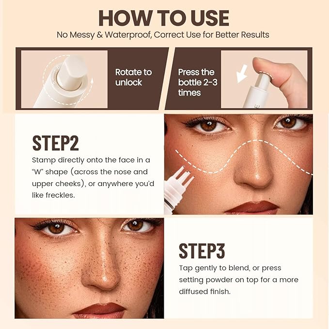 Freckle Stamp Pen, Fake Freckle Stamp Makeup Tool, Faux Freckle Stamp with Quick Dry 5-Point Multi-Prong Soft Tip, Waterproof & Long Lasting Lifelike Sunkissed Face Freckle Makeup (1# Light)