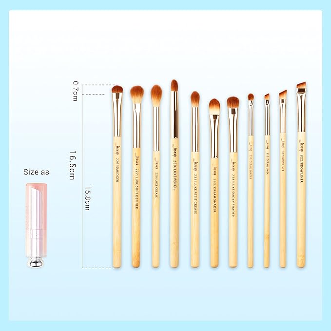 Jessup Eye Makeup Brushes Set, Premium Synthetic Eyeshadow Blending Concealer Eyebrow Eyeliner Brush, 15pcs Labeled Bamboo Make Up Brushes T137