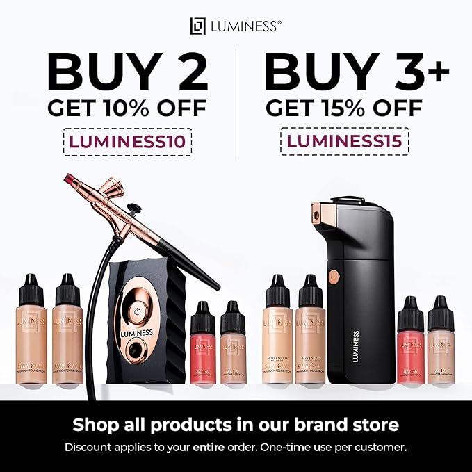 LUMINESS Airbrush Spray Silk Foundation Starter Kit - Tan - Foundation, Primer & Dual-Sided Angled Buffing Brush - Medium, Buildable Coverage, Anti-Aging Formula Hydrates & Moisturizes