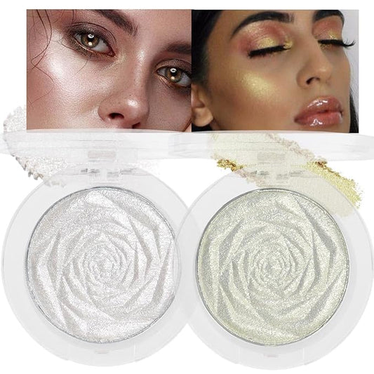 evpct Pearl White & Blonde Gold Face Highlighter Makeup Shimmer Glitter Diamond Sparkly Highlighters Makeup Palette Powder for Face Body Cheek iluminadores iluminador de jos maquillaje luminizers 1+2