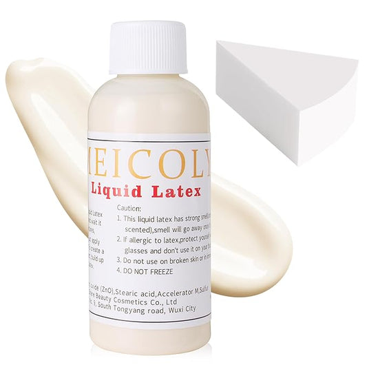 MEICOLY Light Flesh Liquid Latex with Sponge for Yarn Wood Makeup,Halloween Costume SFX Special Effects Makeup for Scar Burn Monster Zombie Cut Wound Skin Wrinkle,Latex Glue for Face and Body