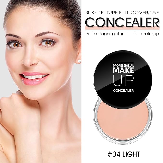 Cream Concealer Full Coverage Makeup, Matte Color Correcting Concealer with Brush, Waterproof, Conceals Blemish, Pores and Spots, Under Eye Makeup Concealer for Dark Circles (#04 LIGHT)