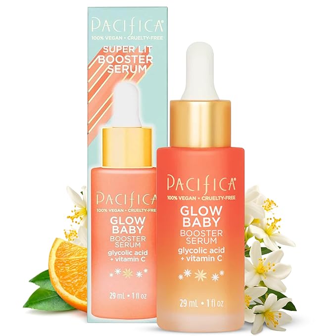 Pacifica Vitamin C Face Serum - Glow Baby Booster Facial Serum - Glycolic Acid Serum For Face - Dark Spot Corrector Anti Aging Brightening - Dermatologist Tested, Fragrance Free, Clean Skin Care Vegan