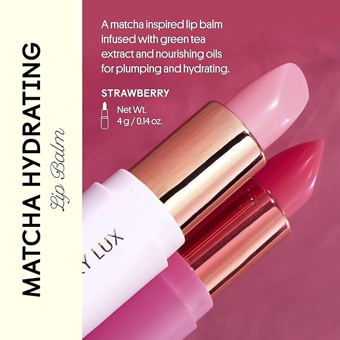 Winky Lux Matcha Lip Balm with Coconut Oil, Vitamin E and Caffeine, Lip Moisturizer, Clear, Strawberry