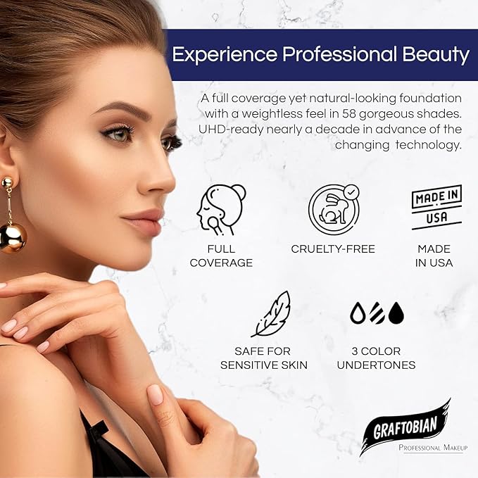 Graftobian HD Glamour Crème Foundation 1/2oz, Weightless Full Coverage Makeup, 65 Inclusive Shades, For All Skin Types, Natural or Full-Glam Looks, For Professionals and Beginners (Fresh Honey)