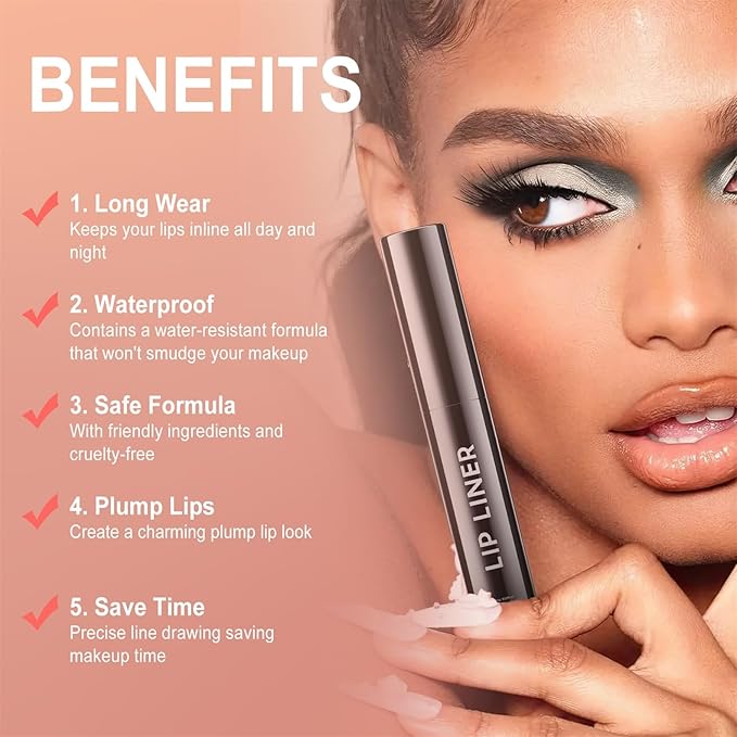 OETUIOW Lip Stain, Lip Liner, Waterproof Moisturizing Long-Lasting, Non-Stick Cup for Women All Skin Types, Nude Color