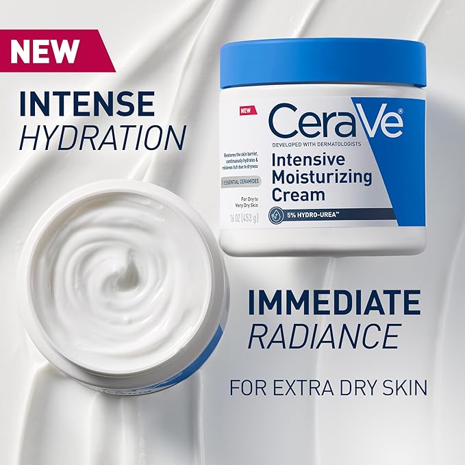 CeraVe Intensive Moisturizing Cream, Body Moisturizer With Shea Butter, 72H Hydration + Skin Barrier Repair, Fragrance-Free Body Lotion For Extremely Dry Skin, 8oz