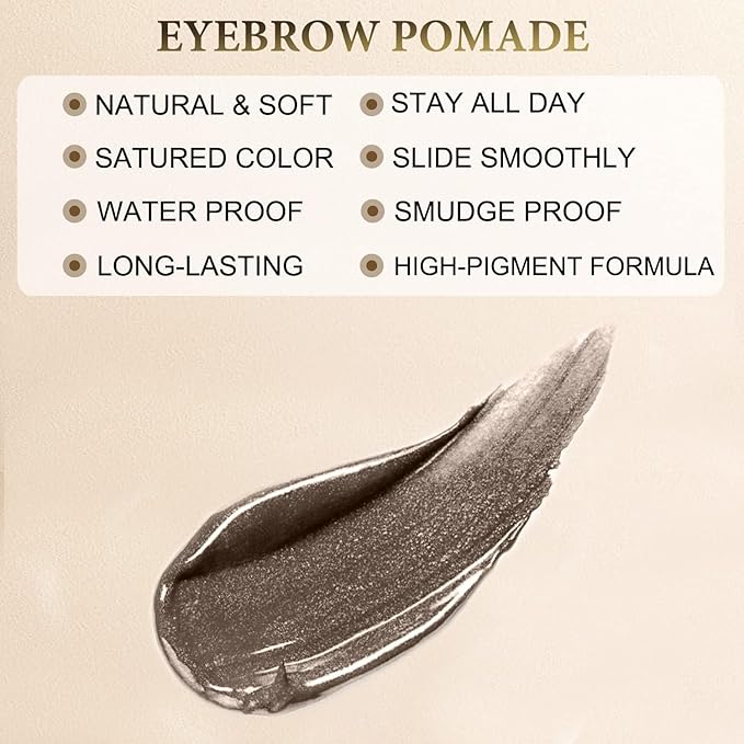 Eyebrow Pomade - Waterproof Brow Pomade for Long-lasting Results,Smudge Proof and Sweat Resistant Formula,Natural Eyebrow Makeup for All Skin Types and Tones - Black Brown
