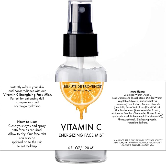 Vitamin-C Face Mist & Setting Spray for All Skin Types - Hyaluronic Acid, Aloe Vera & Rose Water - Skin Brightening, Anti-Aging, Moisturizing, Pore Minimizing - 4 Fl Oz