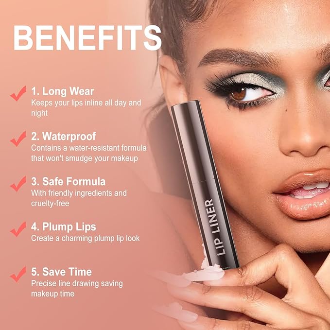 OETUIOW Lip Stain Peel Off, Lip Liner Moisturizing Long-Lasting & Waterproof, Transfer Proof & Plumping, Non-Stick Cup, Nude Color