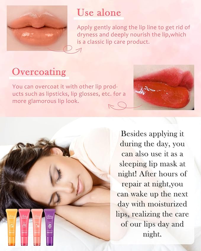Moisturizer Lip Glowy Balm, Hydrating & Nourishing Repair Sleeping Lip Mask, Shine Glossy Finish Lip Oil, Day and Night Smooth Cracked Chapped Dry Lips, Lip Care Therapy Treatment for Women-1#Peach