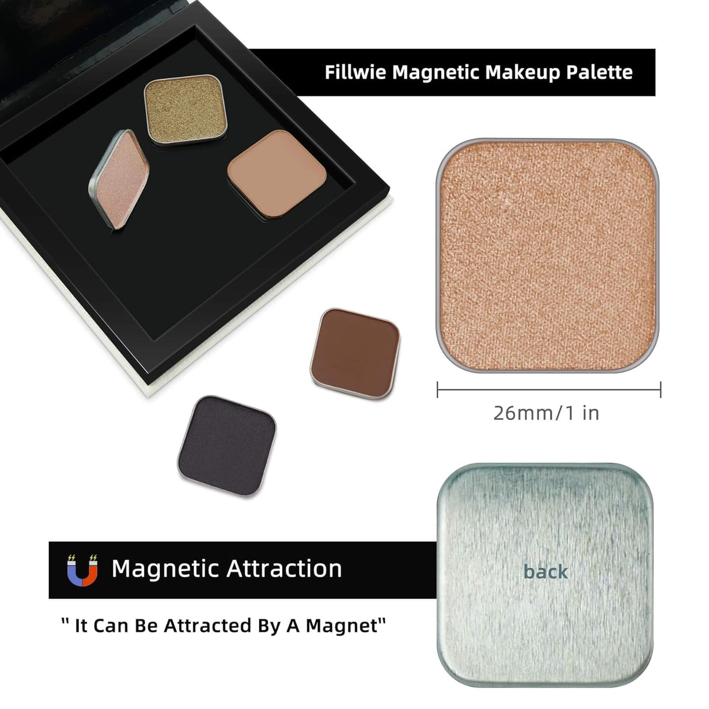 Magnetic Single Shimmer Bronze Eyeshadow with Metal Pan, Pressed Powder Refill, Ideal for Smoky Eye Makeup and DIY Empty Magnetic Palette (Cocoa Charm)
