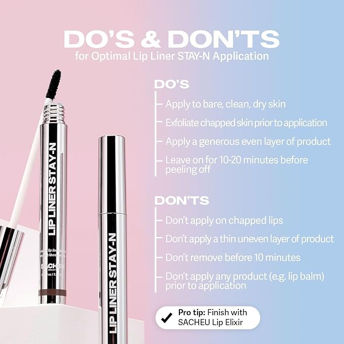 Sacheu Lip Liner STAY-N Peel Off Lip Stain — Long Lasting Matte Lip Tattoo Transfer Proof Lipstain Infused with Hyaluronic Acid & Vitamin E for All Skin Types — Vegan & Cruelty-Free, HEY-zel