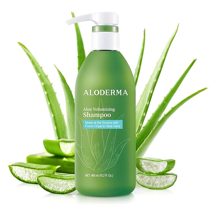 Aloderma Aloe Volumizing Shampoo for Fine, Brittle, & Thinning Hair - Featuring Freshly Harvested Organic Aloe Vera Infused with Arginine & Panthenol - Alcohol, Parabens, Mineral Oil Free - 16oz