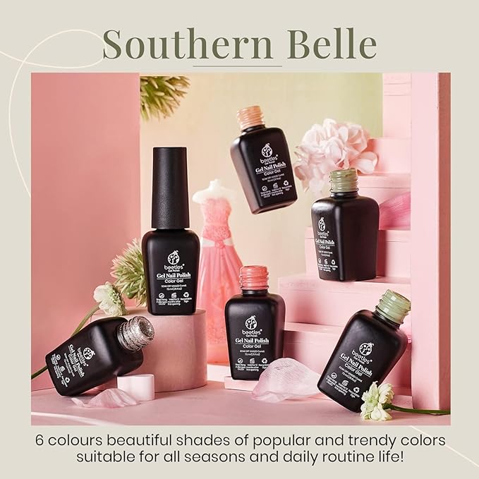 beetles Gel Polish Set 6 Colors Glitter Nude Coral Green Light Blue Gel Nail Polish Kit Soak off Uv Nail Salon Southern Belle