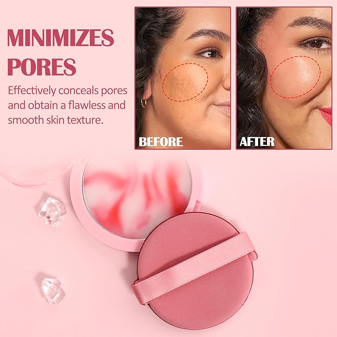 Oil Control Pressed Setting Powder, Matte Soft Jelly Texture Powder-free Face Powder, Long-Lasting Waterproof Pressed Powder Makeup, Flawless Lightweight Face Cosmetics - Pink