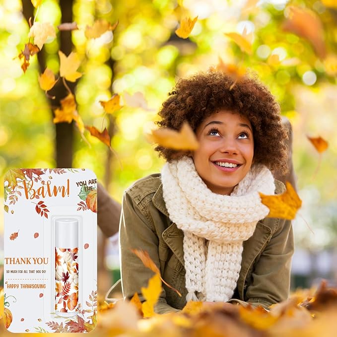 30 Pack Hello Fall Thanksgiving Party Gifts Bulk Lip Balms Favors Employee Appreciation Gifts Small Thank You Gifts for Women Men Satff Coworkers Teachers