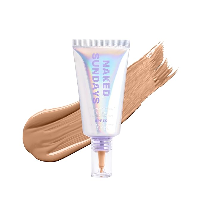 Naked Sundays BeautyScreen™ SPF 50 Mineral Peptide Foundation Tint – 2-in-1 Skin Tint & Mineral Sunscreen | Radiant, Buildable Coverage, Acne-Safe, Infused with Peptides (4 Medium honey, 1.01 fl oz)