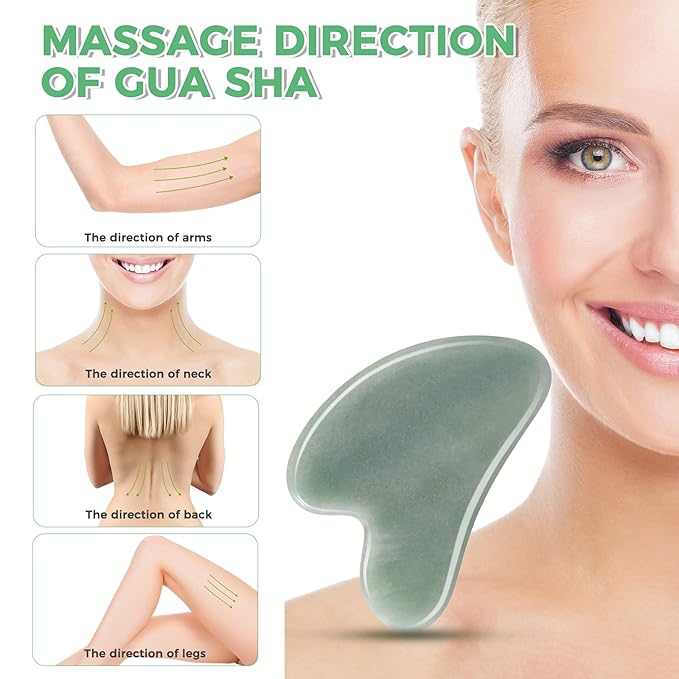 Gua Sha Guasha Facial Tools - Guasha Tool for Face Gua Sha Jade Stone Larbois Gua Sha Scraping Massage Tool for Face and Body SPA Acupuncture Therapy Relieve Muscle Tension Reduce Puffiness (Green)