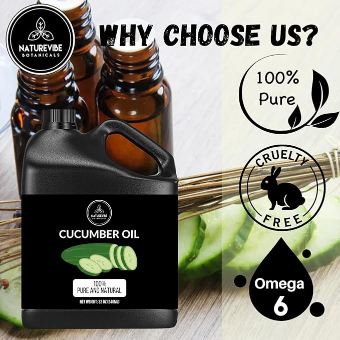 Naturevibe Botanicals Cucumber Oil 32 Ounces | 100% Pure and Natural | Great for Skin Care and Hair Care