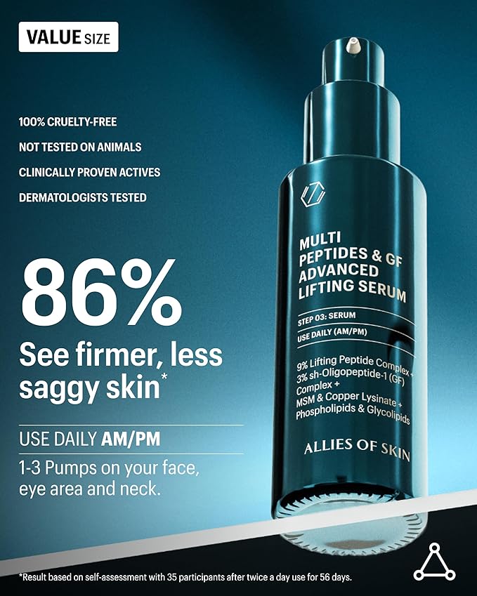 Allies of Skin Jumbo Size Multi Peptides & Growth Factor Collagen Boosting Face Serum | Skin Tightening Anti-Aging Complex with 9% Peptides| Firms Sagging Skin & Visibly Reduces Wrinkles (1.7 oz)