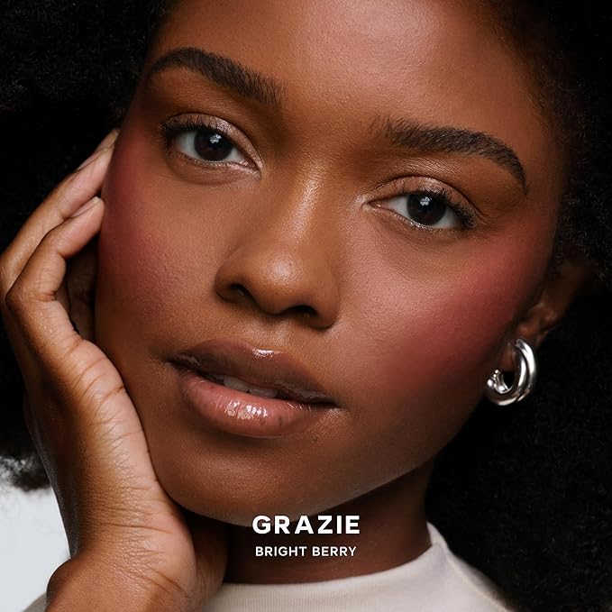 Saie SuperSuede Baked Blush - Talc-Free Powder Blush for All Day Wear - Enriched with Plant-Derived Squalane + Glycerin to Help Moisturize Dry Skin - Grazie (0.1 Ounce)