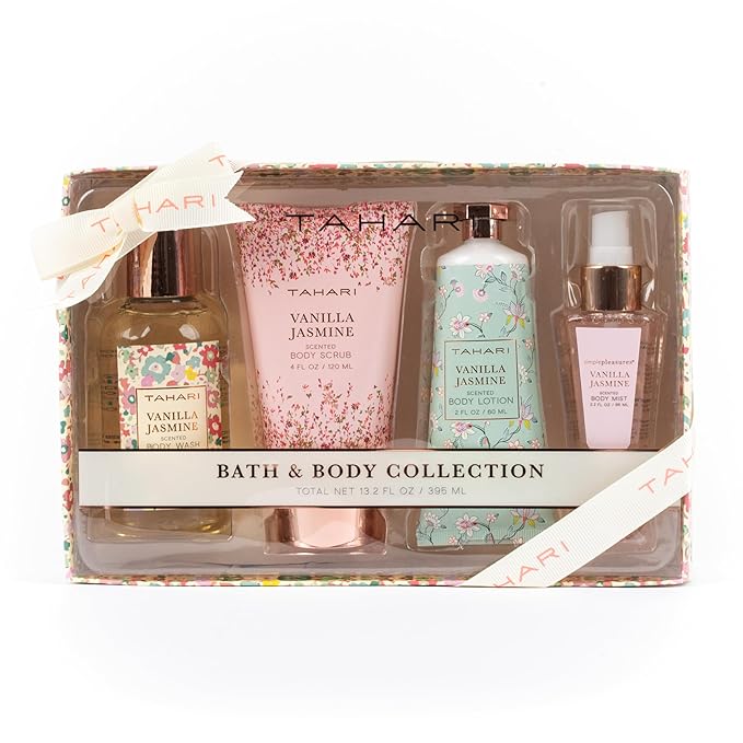 Tahari Spa Gift Set for Women, Vanilla Jasmine Spa Set, Bath Kit for Women Gift Set Includes Body Lotion, Body Wash, Body Scrub, Lotion Gift Set for Women, Birthday Gifts For Women - (Floral)
