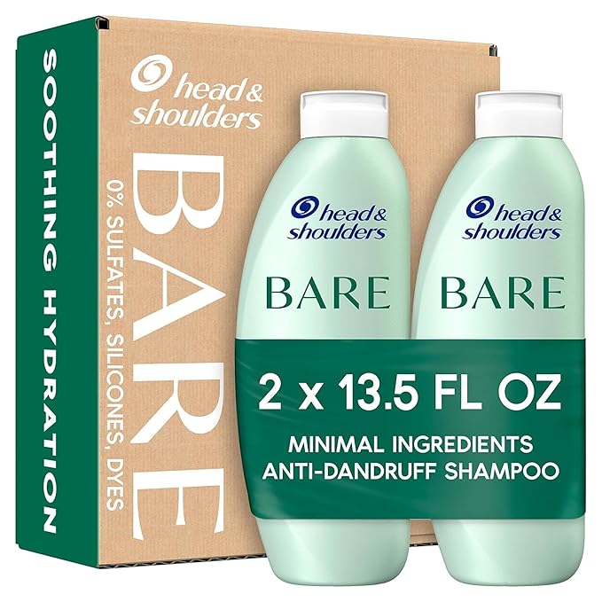 Head & Shoulders BARE Dandruff Shampoo Twin Pack, Soothing Hydration, Sulfate-Free, Silicone-Free, Dye-Free, Eco-Friendly Bottles, Safe for All Hair Types, 13.5 Fl Oz Each (Set of 2)